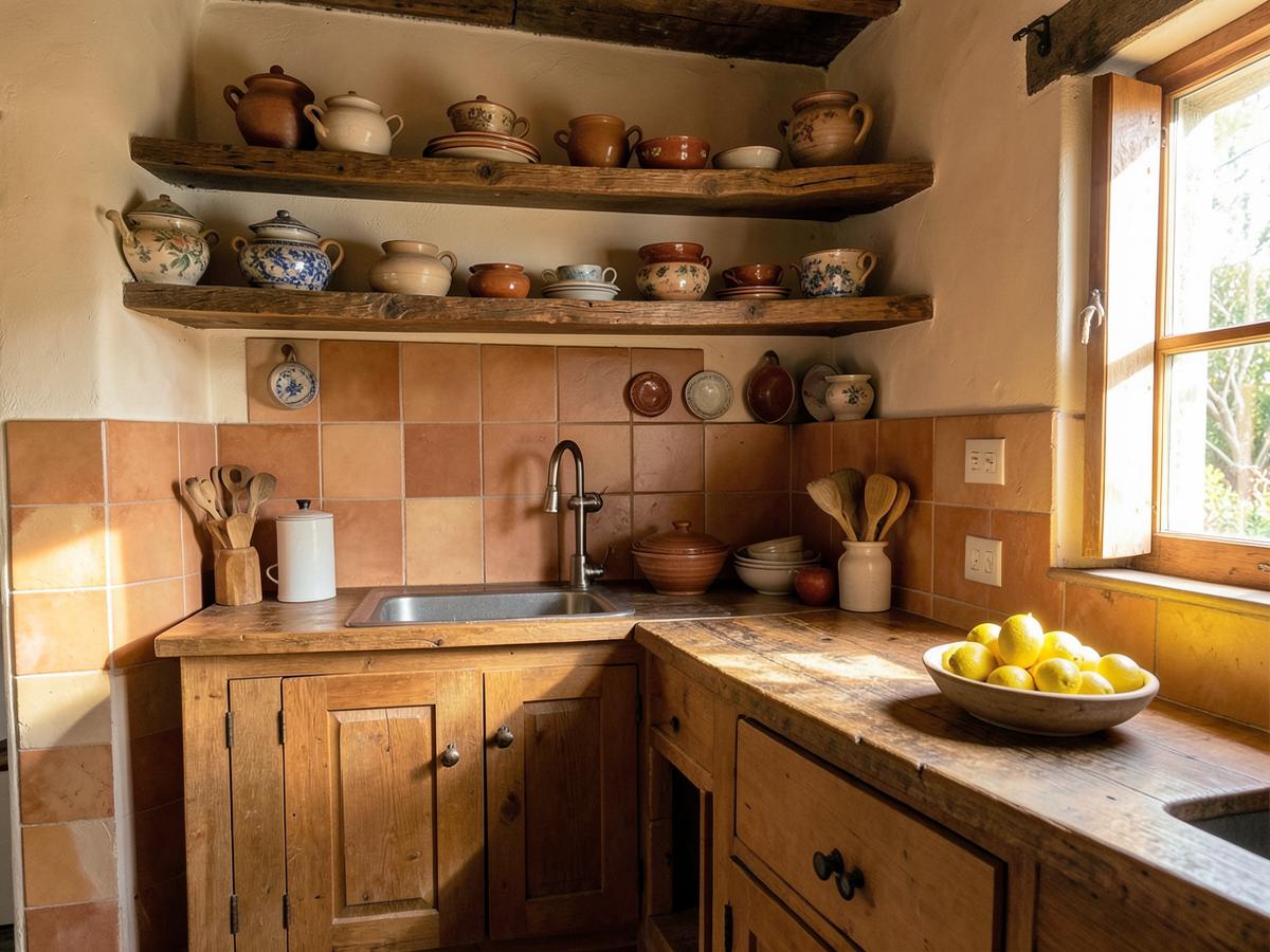 Rustic kitchen with open shelves